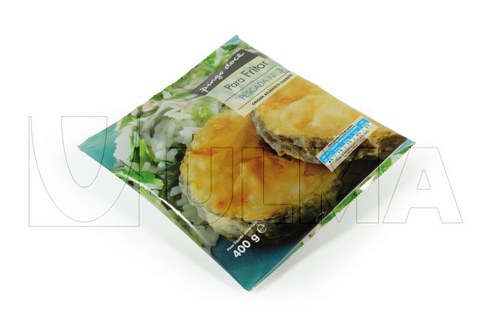 Conditionnement de poisson surgelé sur une ensacheuse verticale avec film LDPE.