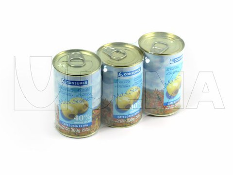 Conditionnement de lots de 3 boites d'olives en flow pack