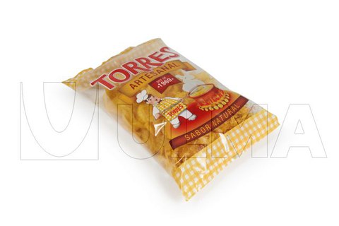 Conditionnement de chips sous atmosphère modifiée sur une ensacheuse verticale avec  films BOPP et Laminé.