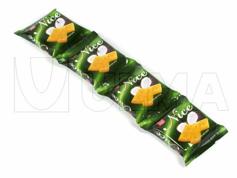 Conditionnement de biscuits sur une enveloppeuse Flow Pack.