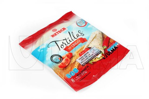 Conditionnement de Tortillas mexicaines sous atmosphère modifiée en sachet refermable.