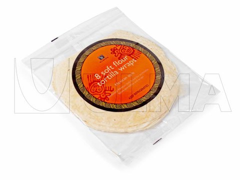 Conditionnement Flow Pack d'omelette mexicaine sous atmosphère modifiée (MAP) avec un système de fermeture zippée.