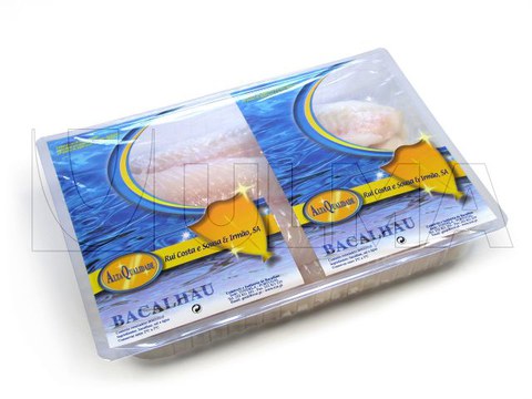 Conditionnement de morue sous atmosphère modifiée en thermoformage avec film rigide.