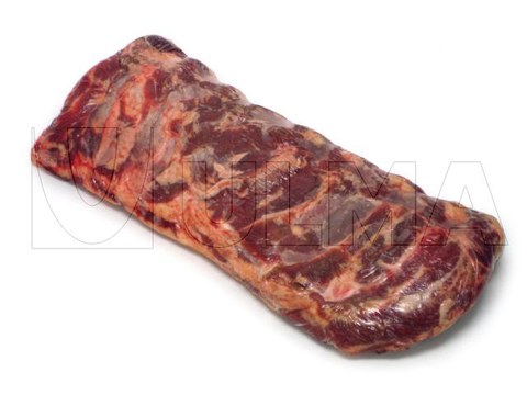 Bloc d'emballage de viande fraîche ou congelée avec film polyoléfine.