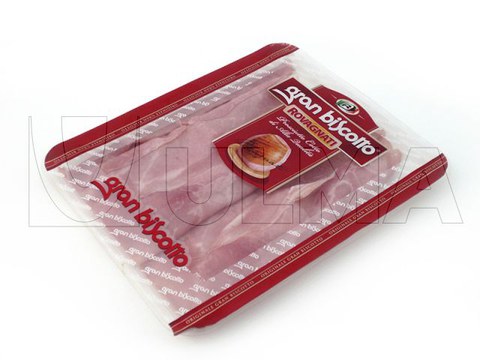 Conditionnement de jambon tranché en barquette operculée sous atmosphère modifiée (MAP)