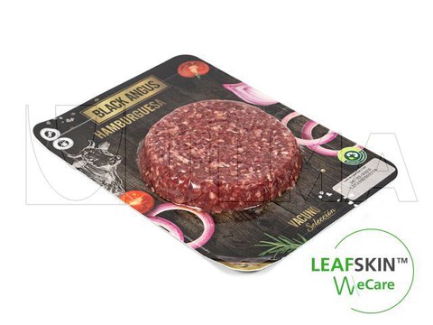 Hamburger verpakt in Leafskin(TM) met traysealer