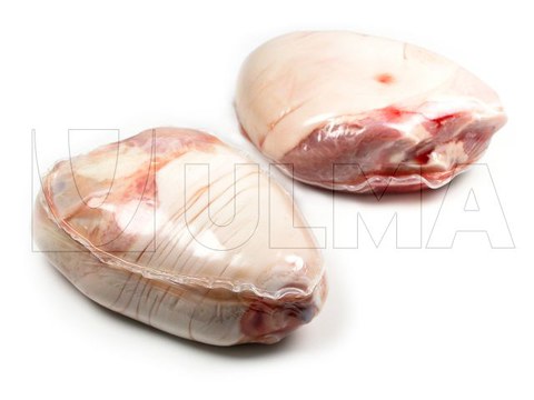 Varkensschenkel verpakt in thermoforming, vacuümverpakking en flexibele krimpfolie.