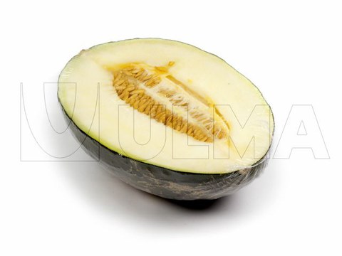 Halve meloen verpakt in flow pack wrapper (HFFS).