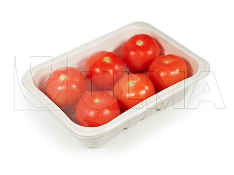 Tomaten verpakt in cellulose tray met traysealer