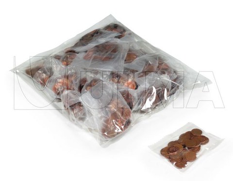 Munten verpakt in flowpack(VFFS) in LDPE folie