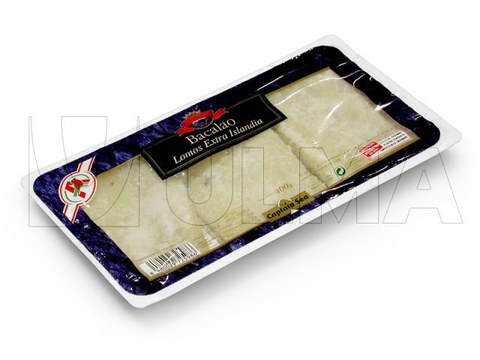 Vis verpakt in harde folie met thermoformer